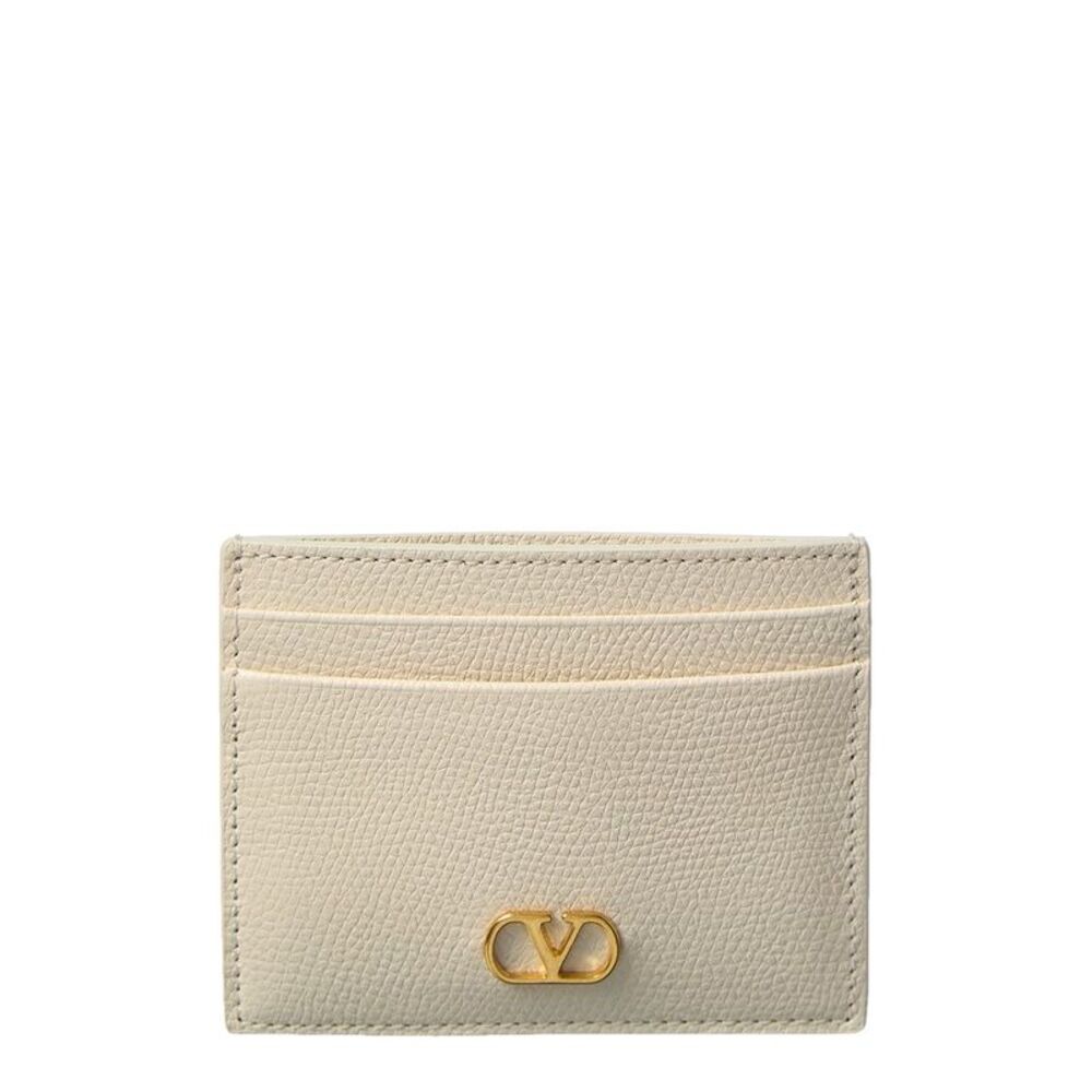Valentino Vlogo Signature Leather Card Holder, White